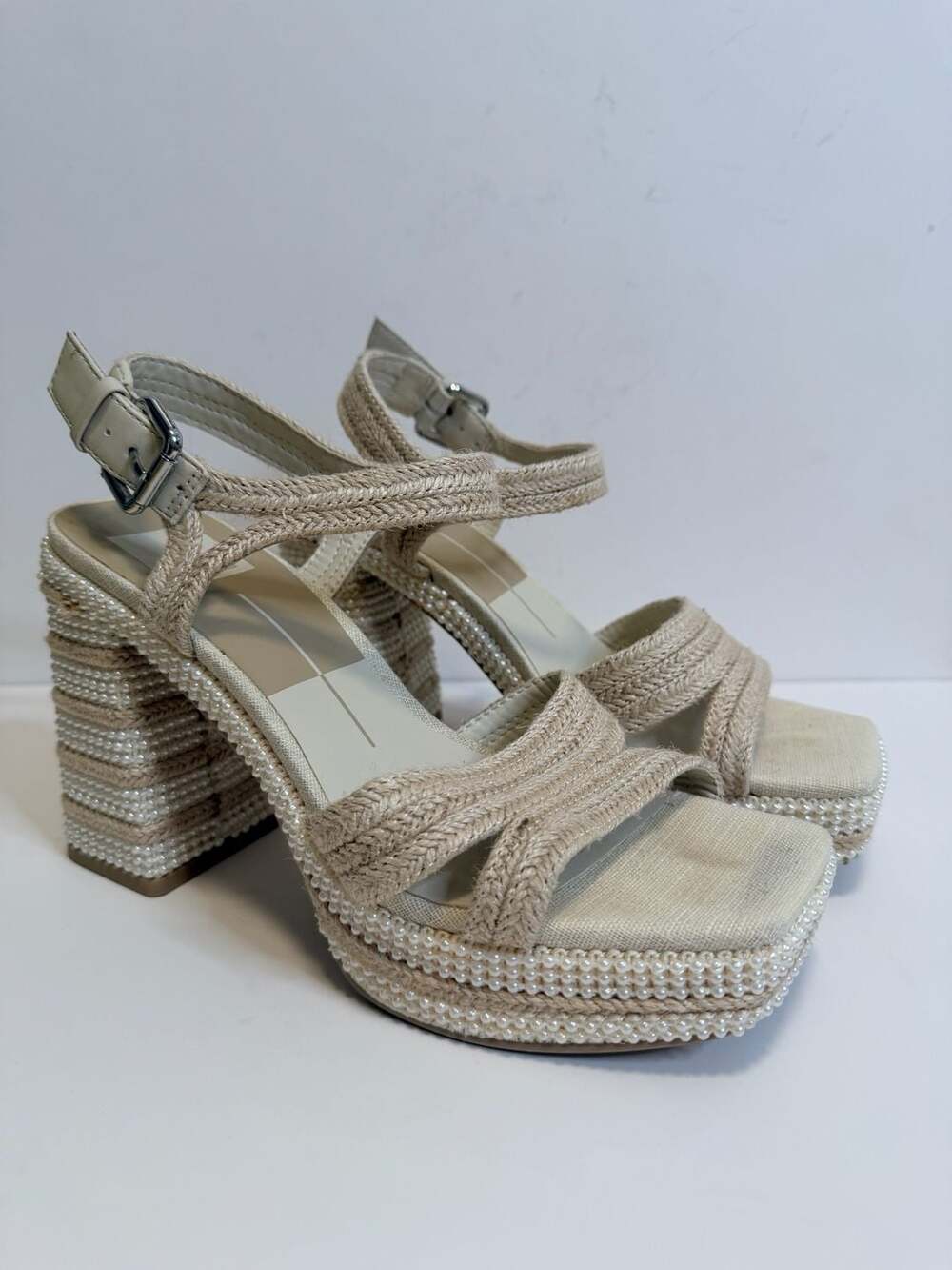 Dolce Vita Anira Ivory Pearl Heels Platform Sandals